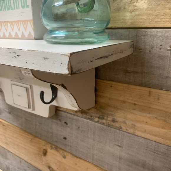 Rustic Off White Wall Shelf with Hooks - Picture 6 of 8